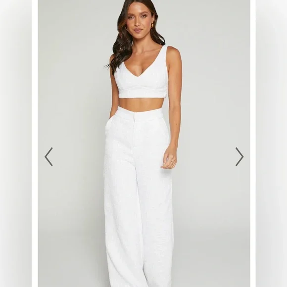 Showpo Ivory Textured Wide Leg Pants & Top Set - Picture 2 of 8